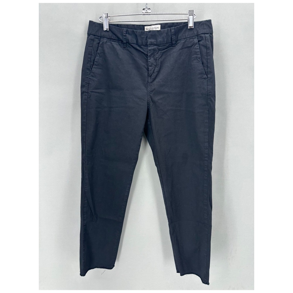 Nili Lotan East Hampton Pants Black Stretch Crop Size 6 Raw Hem Quiet Luxury‎